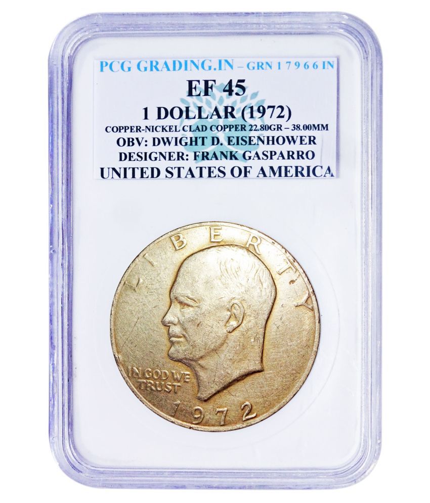     			PCG GRADING 1 DOLLAR (1972) OBV: DWIGHT D. EISENHOWER DESIGNER: FRANK GASPARRO UNITED STATES OF AMERICA COPPER-NICKLE COIN