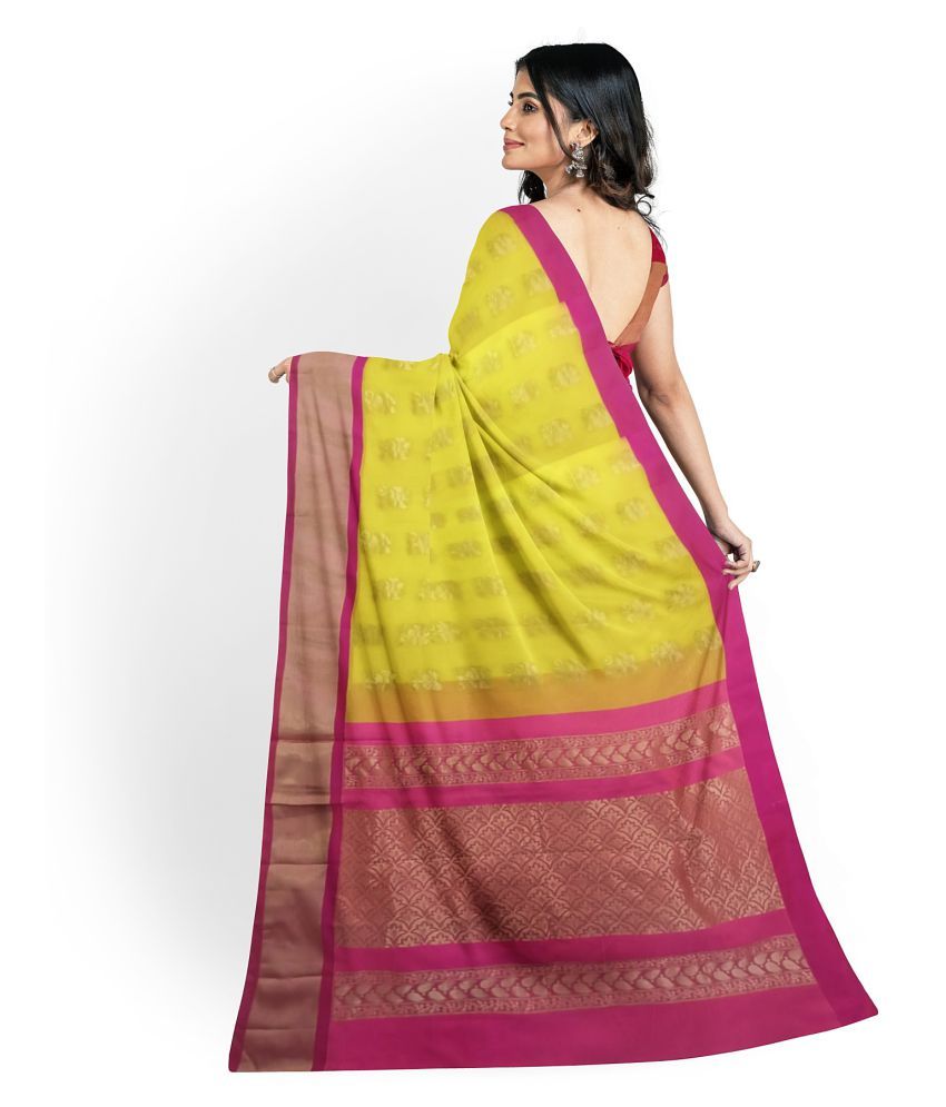 Designer Merge Yellow Pure Silk Saree Single Buy Designer Merge