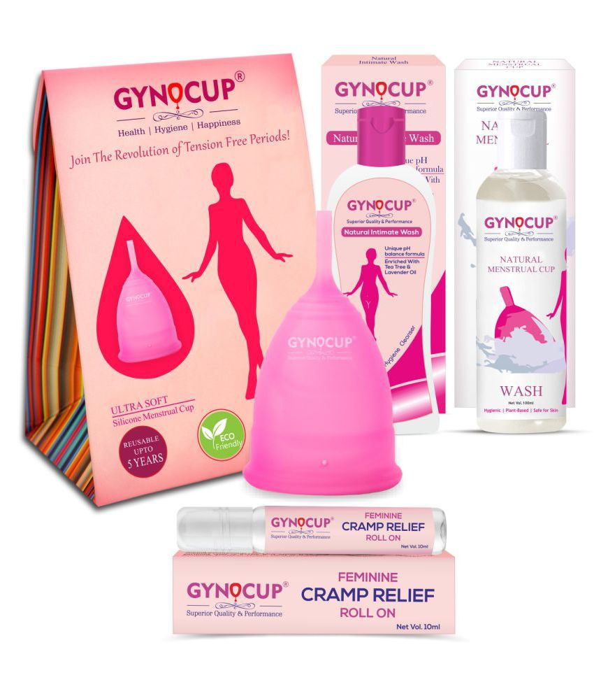 Gynocup Reusable Medium Menstrual Cup With| Wash 100 ml|Cramp Relief 10 ml |Female Intimate Wash 100 ml(Combo)