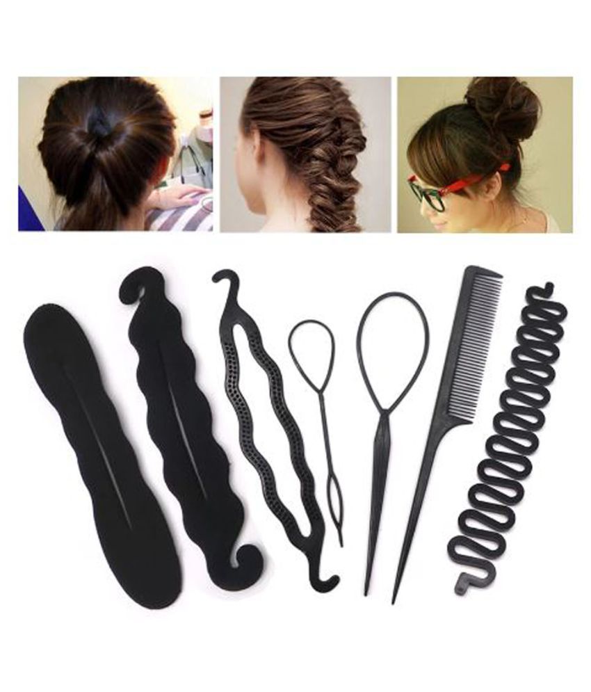 ASG Pack of 7 Items Combo Hair Styling Bun Maker Hair Tool Accessories for  Girls & Women - Black: Buy Online at Low Price in India - Snapdeal