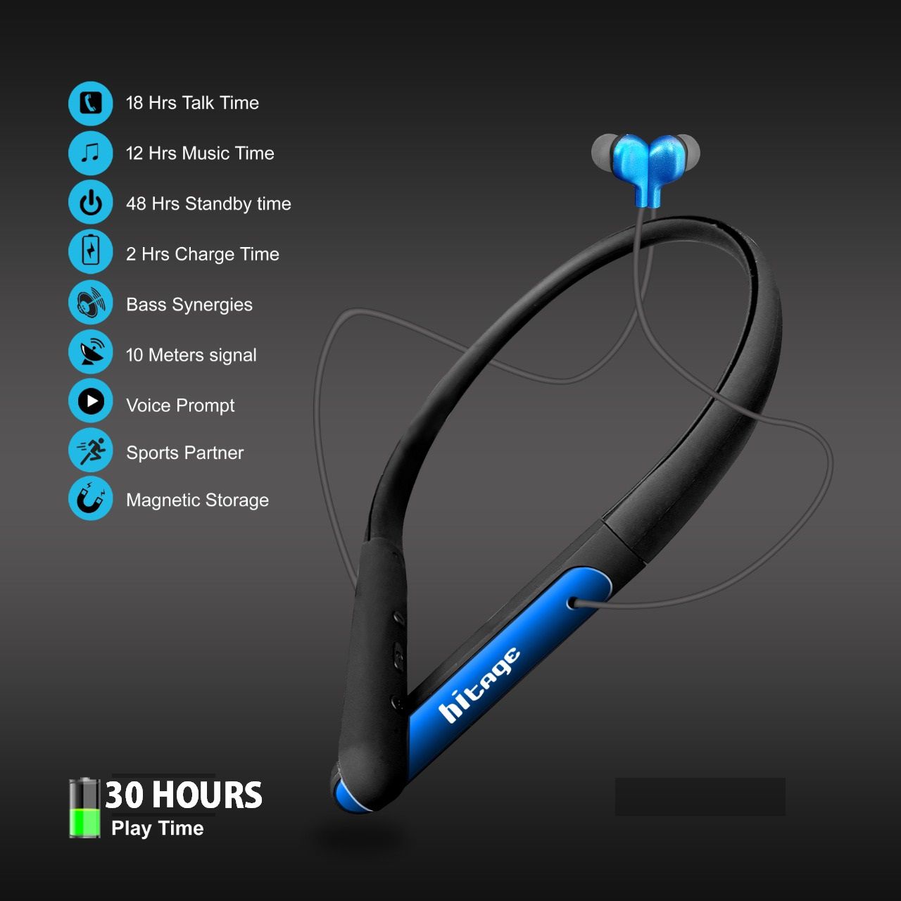     			Hitage  NBT-5768 PRO) 30 HOURS BATTERY BACKUP Bluetooth headphone/ Bluetooth Earphone/ neckband/ headphones/ earphones