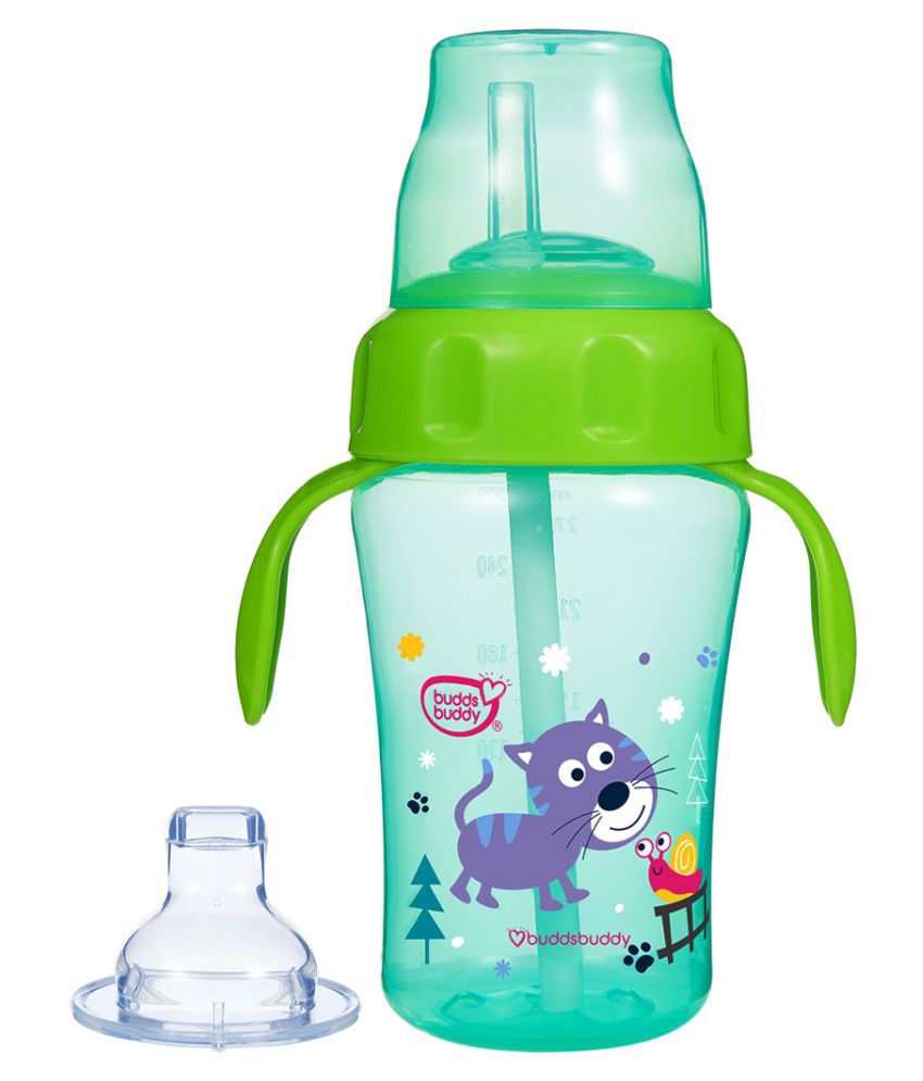 Buddsbuddy BPA Free Anti Spill Design Momo 2 in 1 Baby Sipper (Spout + Straw) Cup 300ml, Green