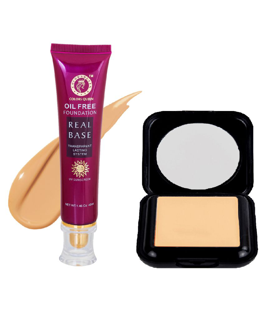    			Colors Queen Real Base Oil Free Water Proof Cream Foundation With Fit For U Compact Light Pack of 2 58 g