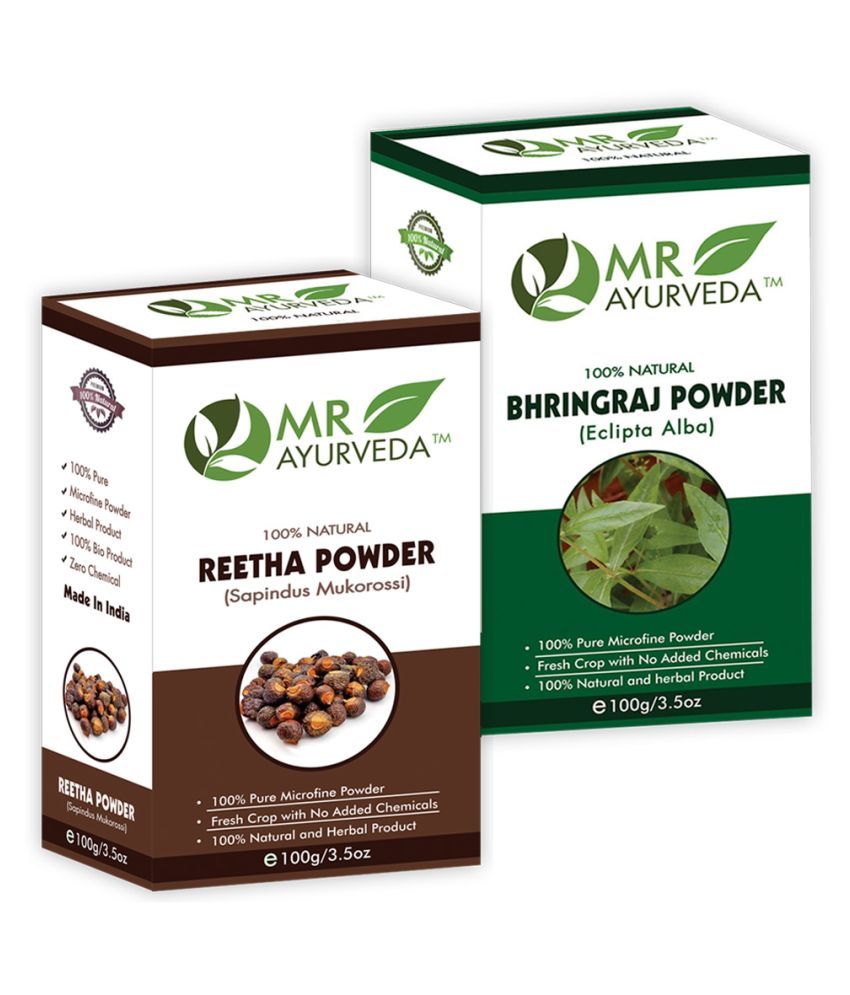     			MR Ayurveda 100% Natural Reetha Powder and Bhringraj Powder Hair Scalp Treatment 200 g Pack of 2