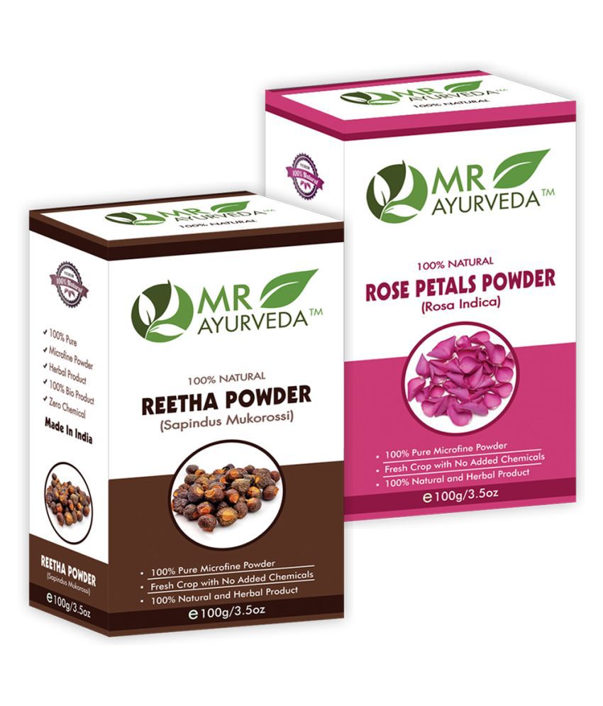     			MR Ayurveda 100% Pure Rose Petals Powder & Reetha Powder Face Pack Masks 200 gm Pack of 2