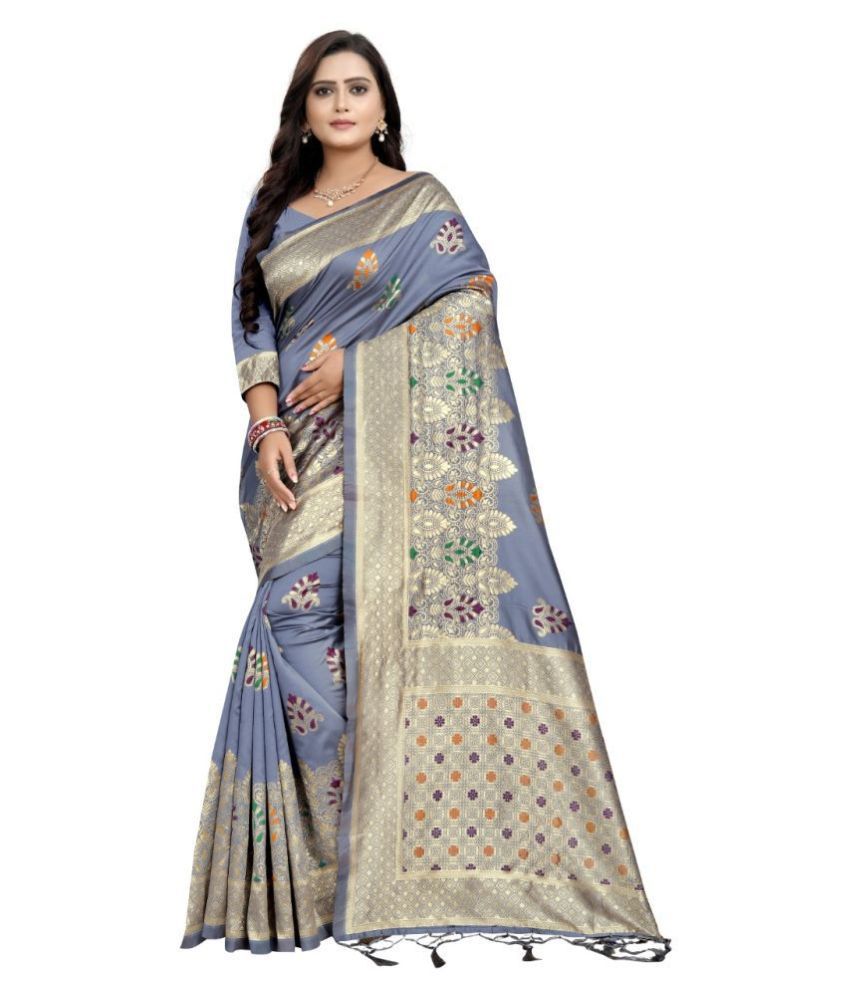 NENCY FASHIONS Grey Banarasi Silk Saree -