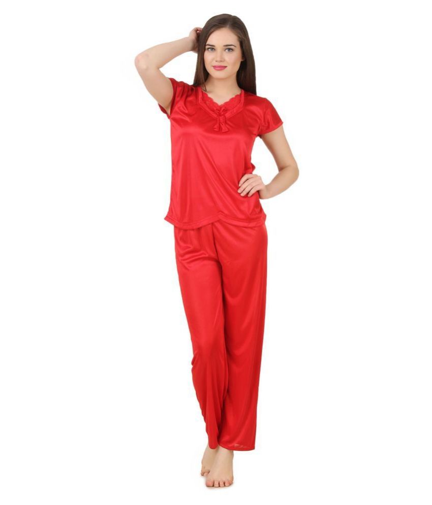     			Fasense Satin Nightsuit Sets - Red Single