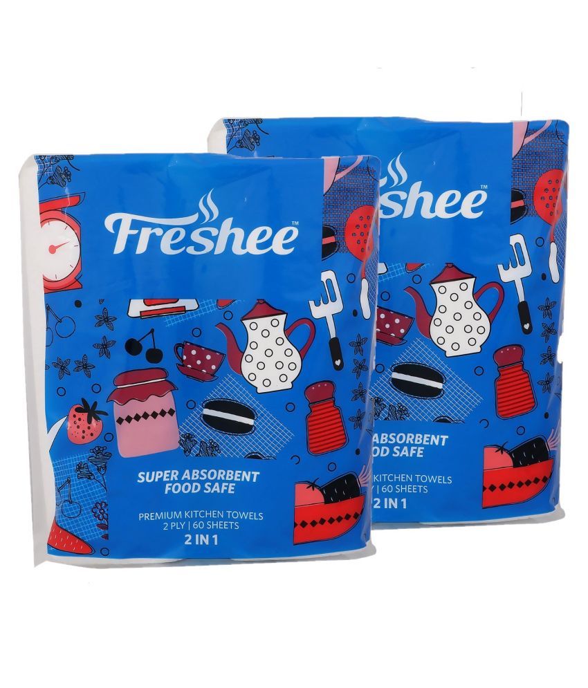     			FRESHEE Premium Kitchen Towel, 2 Rolls in Each Pack, 60 Sheets with 2 ply (Pack of 2)