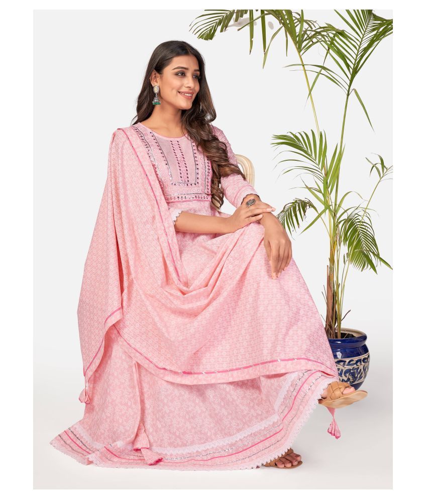     			Vbuyz - Peach Anarkali Cotton Women's Stitched Salwar Suit ( Pack of 1 )