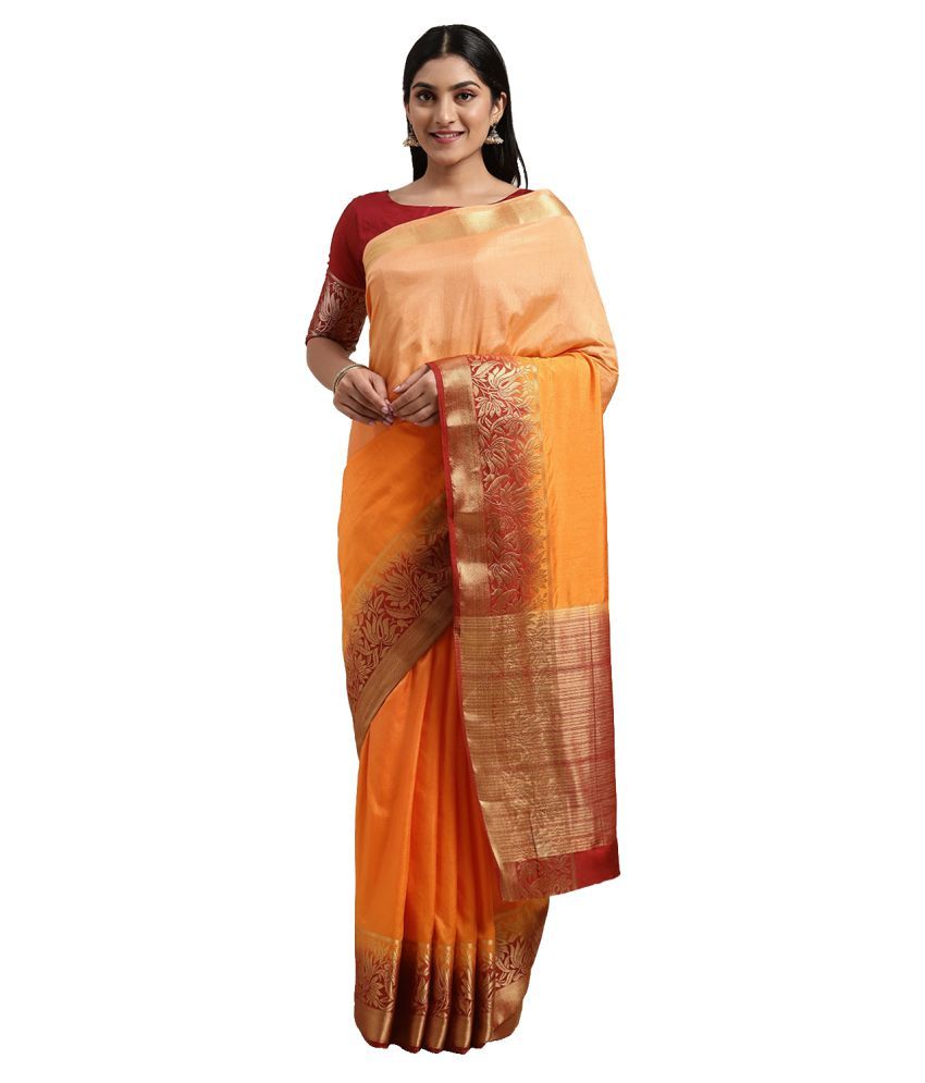     			Aarrah Orange Silk Blends Saree - Single