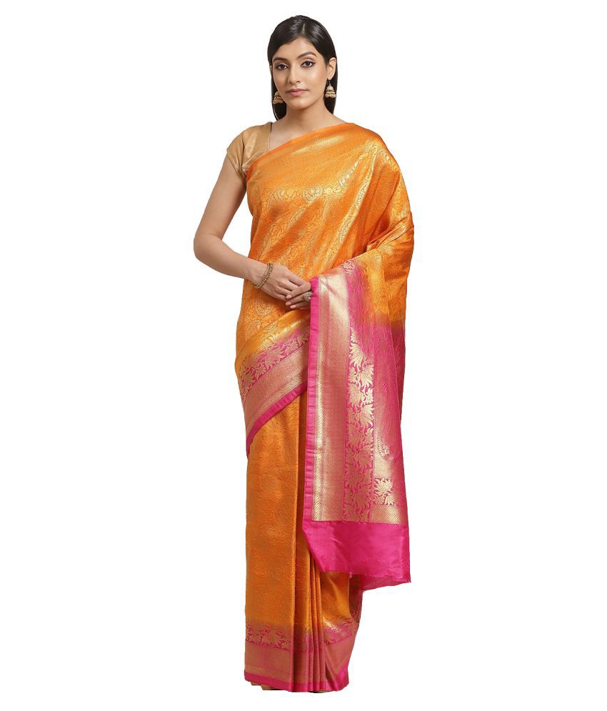     			Aarrah Orange Silk Blends Saree - Single