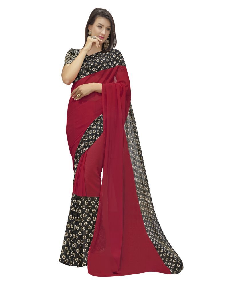     			Aarrah Red Georgette Saree - Single