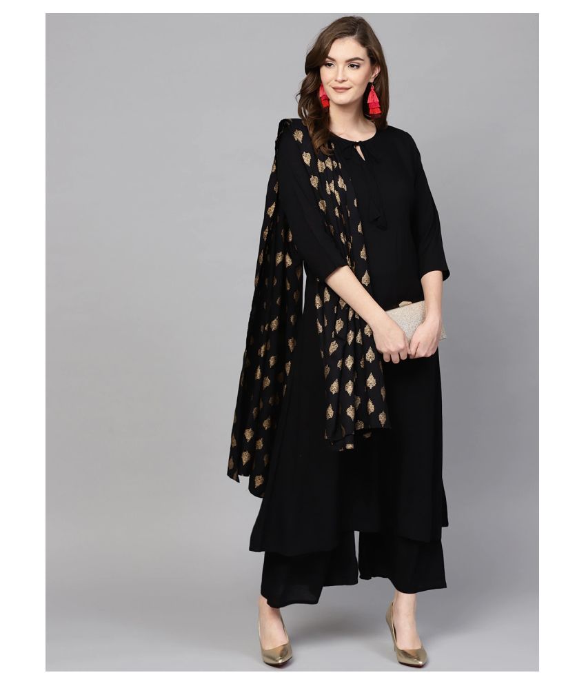 Buy Estela - Black Rayon Women's Flared Kurti ( Pack of 1 ) Online at ...