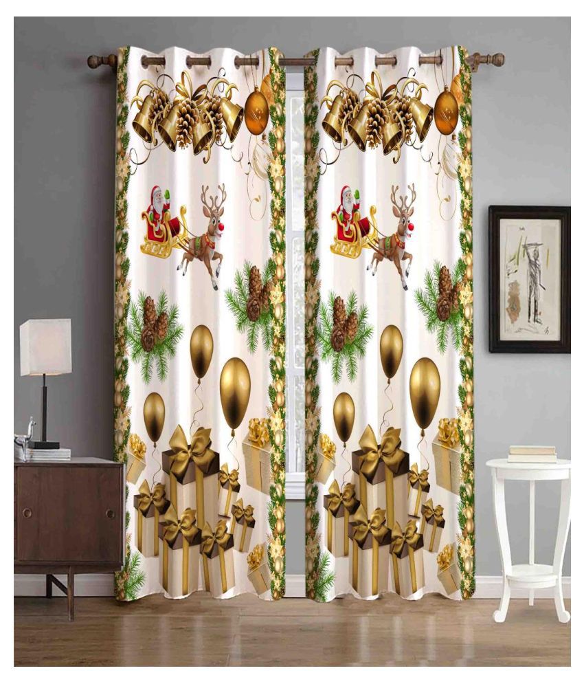     			Koli collections Set of 2 Door Semi-Transparent Eyelet Polyester Multi Color Curtains ( 213 x 152 cm )
