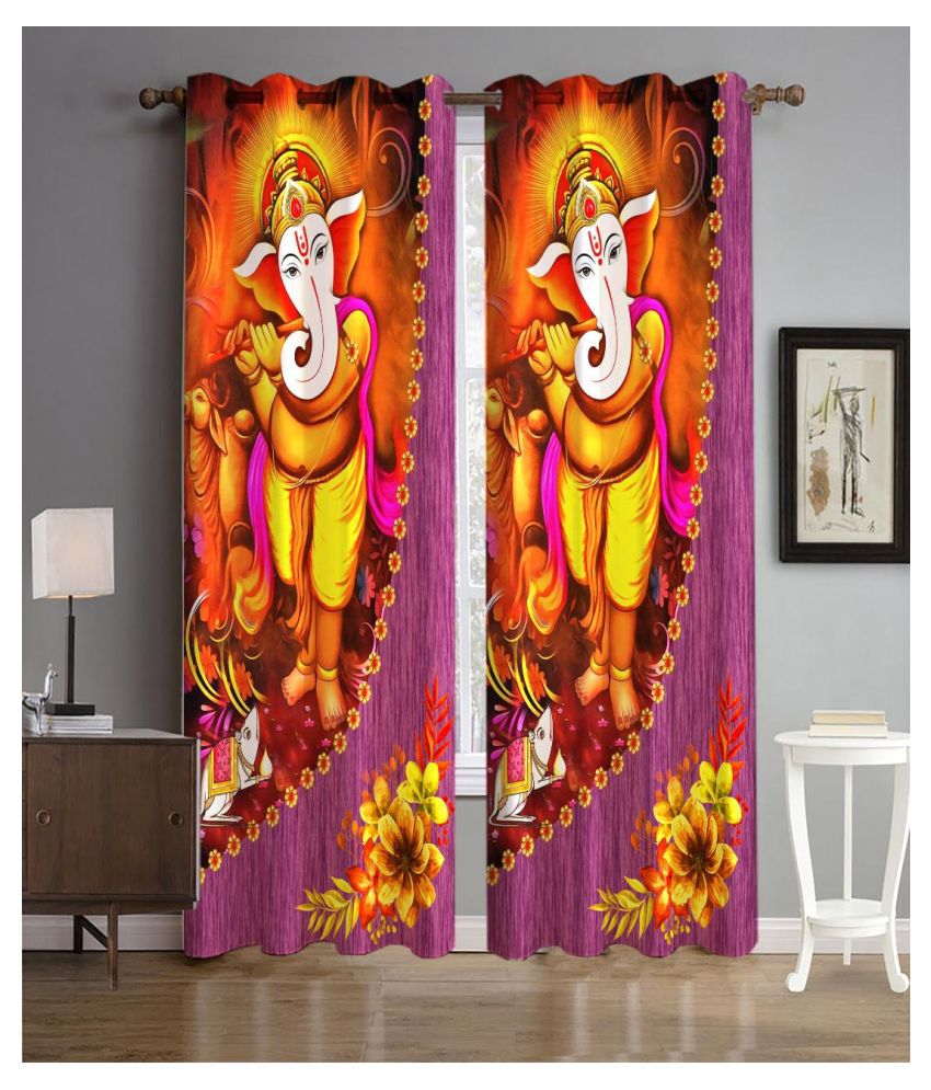     			Koli collections Set of 2 Door Semi-Transparent Eyelet Polyester Multi Color Curtains ( 213 x 152 cm )