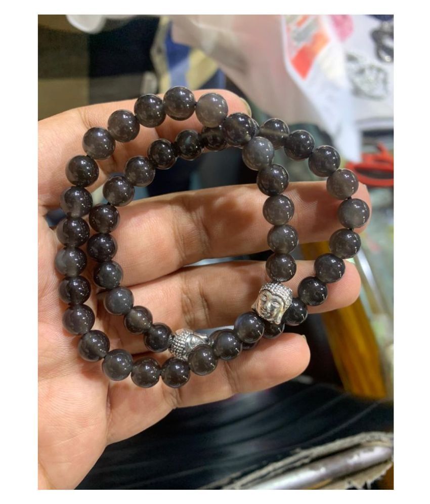     			8mm Black Obsidian With Buddha Natural Agate Stone Bracelet