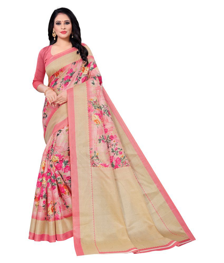Rajsundari Creation Pink Cotton Silk Saree - Single
