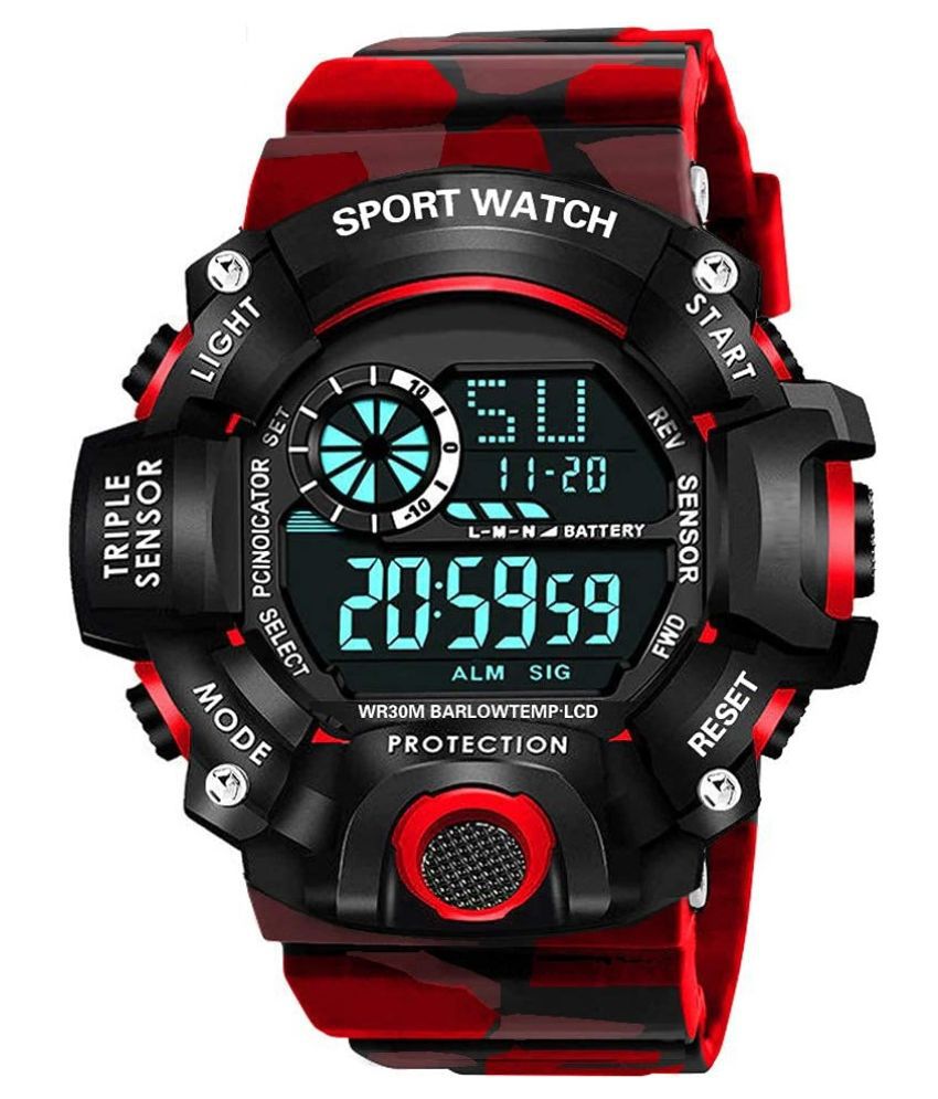 Redux Digital Sports Shockproof Multi-Functional Red Strap Watch for Boys & Kids