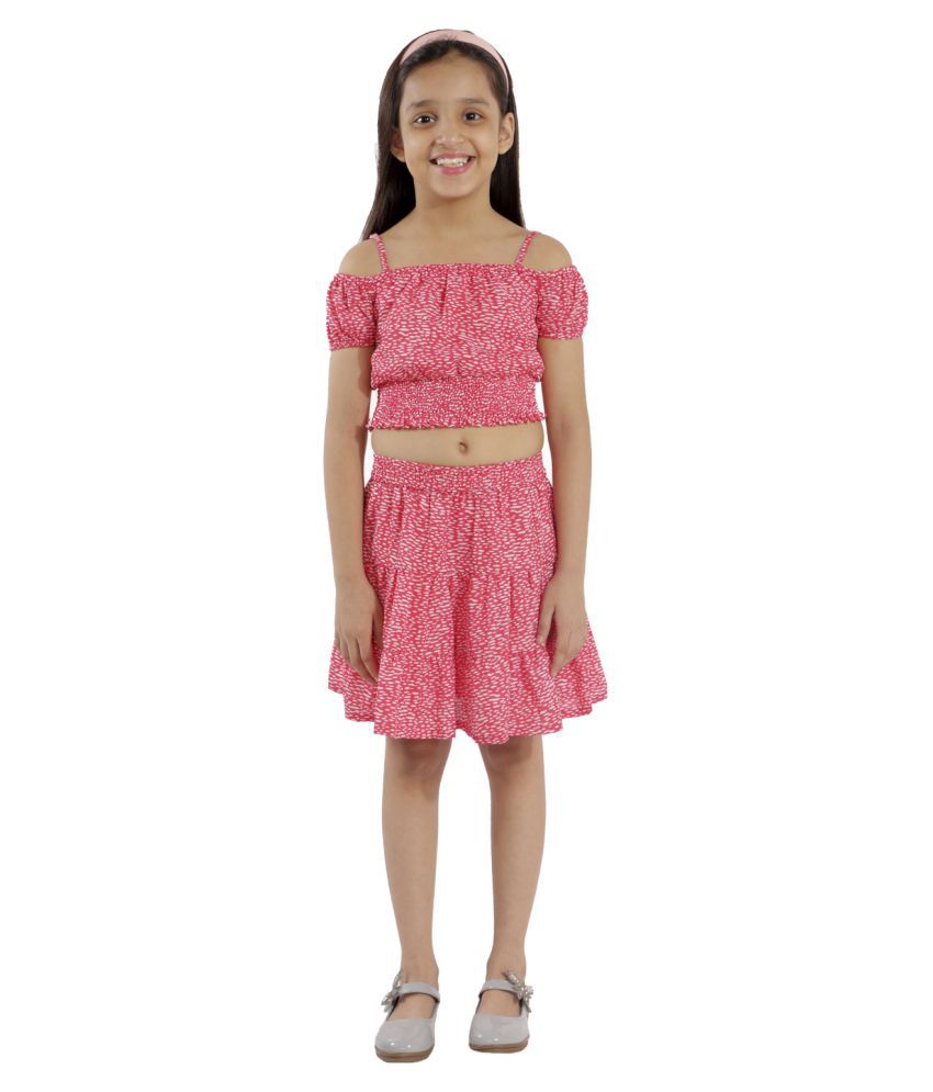     			Kids Cave two piece dress for girls fabric- printed summercool (Color_orange peach, Size_3 Years to 12 Years)