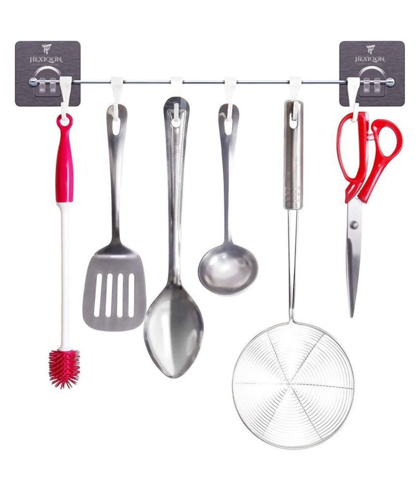 HEXIQON® Self Adhesive 25 INCH Stainless Steel Multipurpose Kitchen  Accessories Organizer Rack Stand Holder Magic Sticker Hook   Hooks    Utensils ...