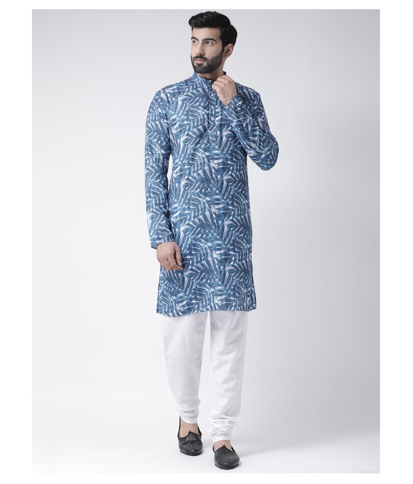     			Hangup - Blue Cotton Regular Fit Men's Kurta Pyjama Set ( Pack of 1 )