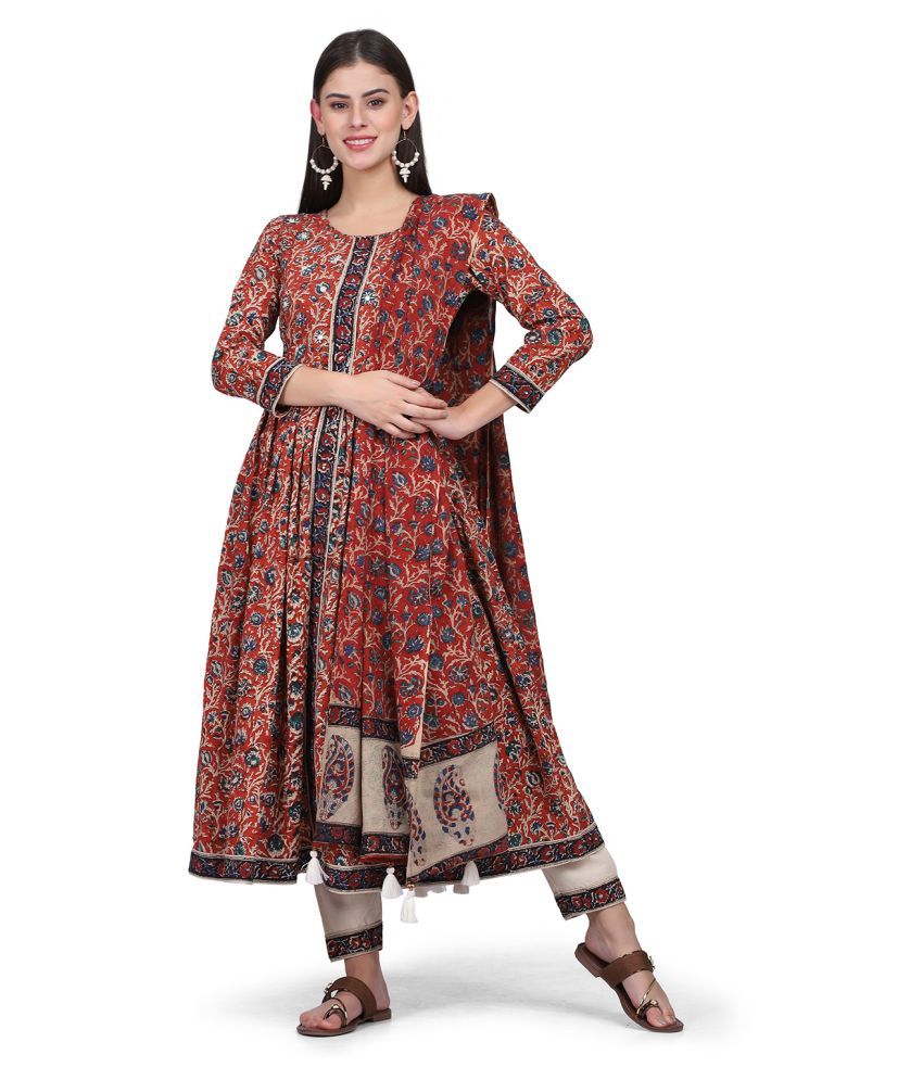     			Aarrah Multicoloured Cotton Anarkali Kurti - Single