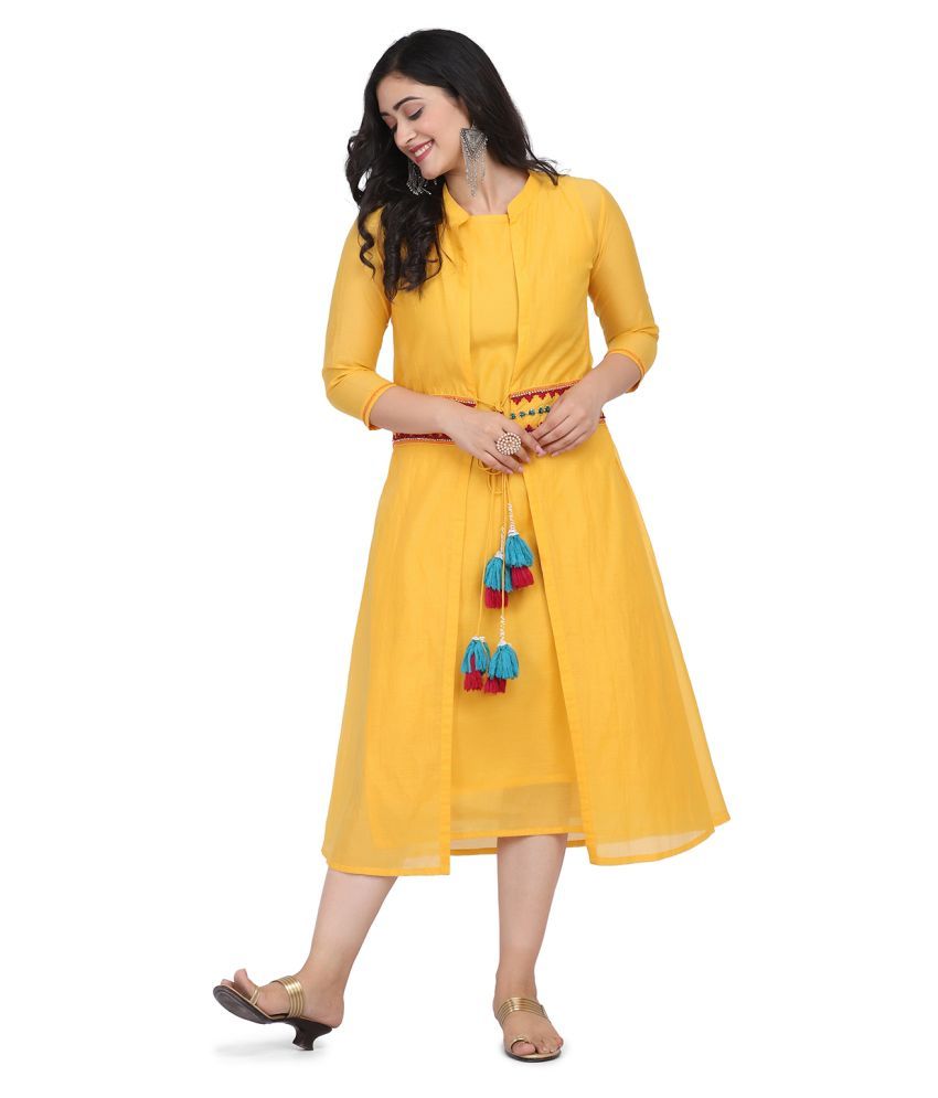     			Aarrah Orange Chanderi A-line Kurti - Single