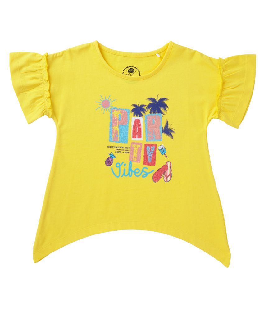     			Cub McPaws Girls Casual Cotton Jersey A-line Top (Yellow, Pack of 1)