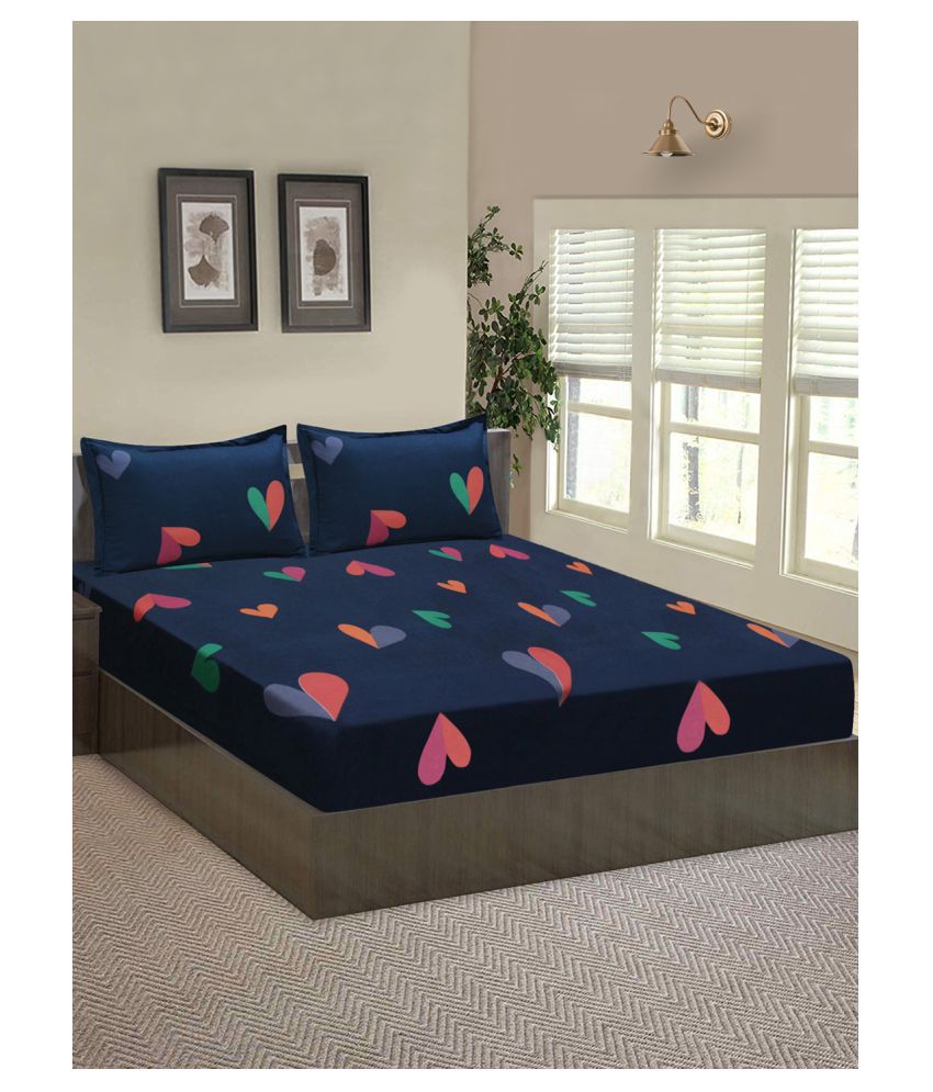     			Home Candy Microfiber Graphics Double Bedsheet with 2 Pillow Covers- Navy Blue