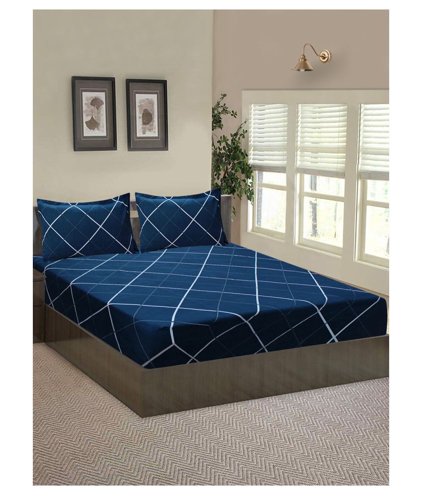     			Home Candy Microfiber Abstract Double Bedsheet with 2 Pillow Covers- Blue
