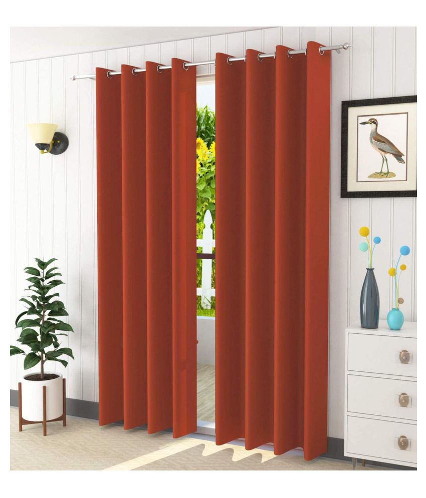     			Koli collections Set of 2 Door Semi-Transparent Eyelet Polyester Orange Curtains ( 213 x 152 cm )