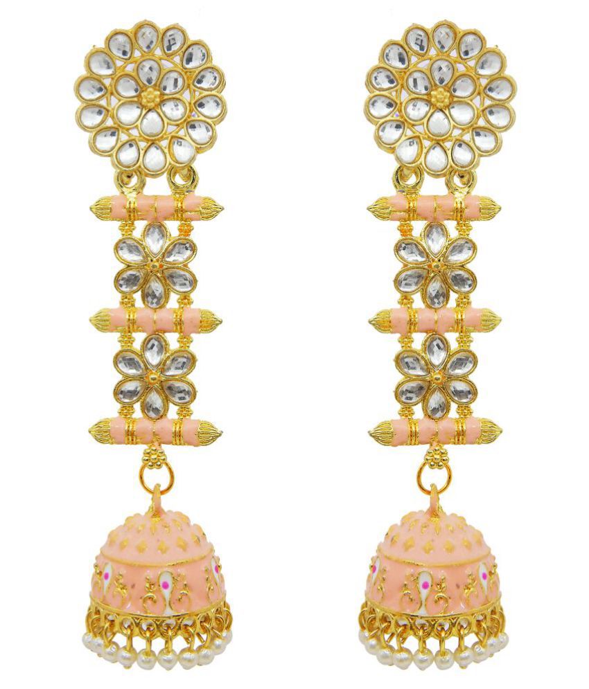 Fresh Vibes Long Golden Traditional Indian  Jhumki Earrings for Women - Three Storey Design Fancy & Stylish Wedding Party Wear Jhumke Earings for Girls