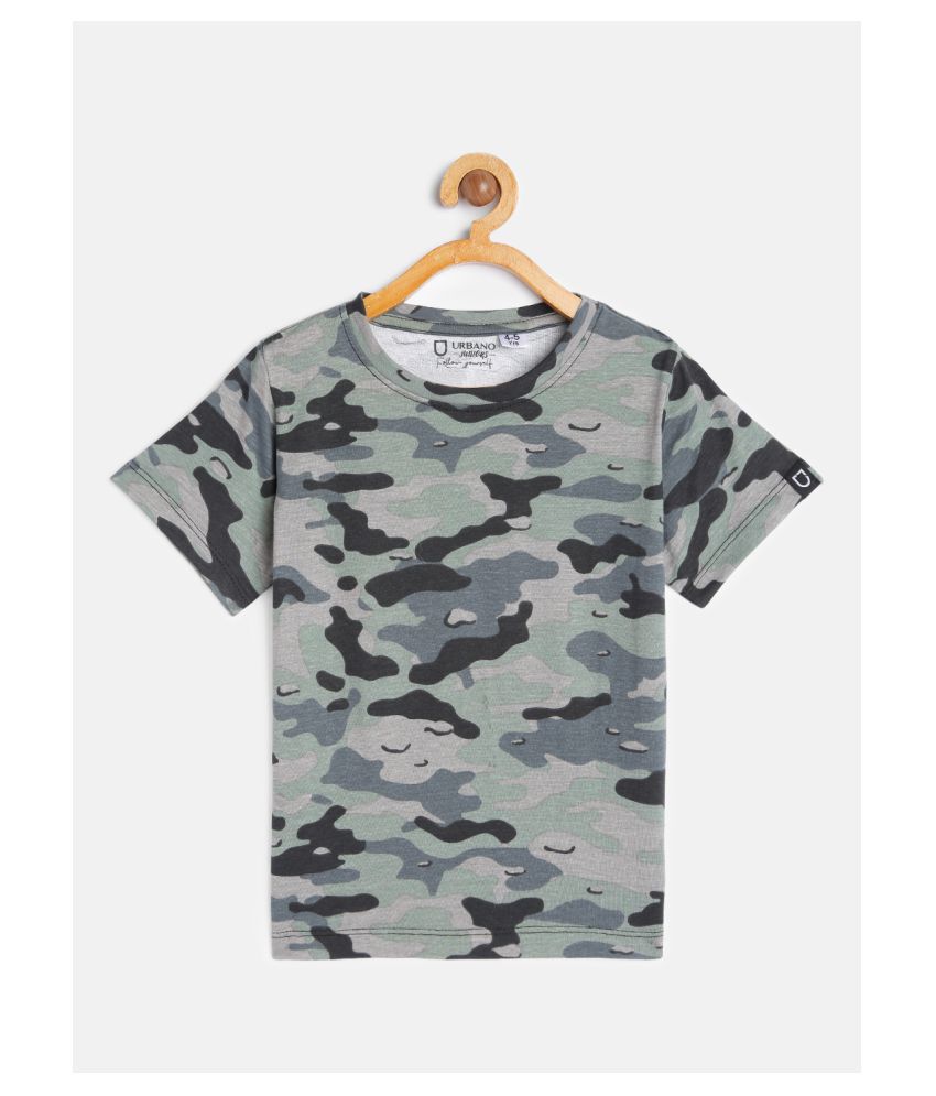     			Urbano Juniors Boy's Grey Military Camouflage Printed Half Sleeve Regular Fit Cotton T-Shirt