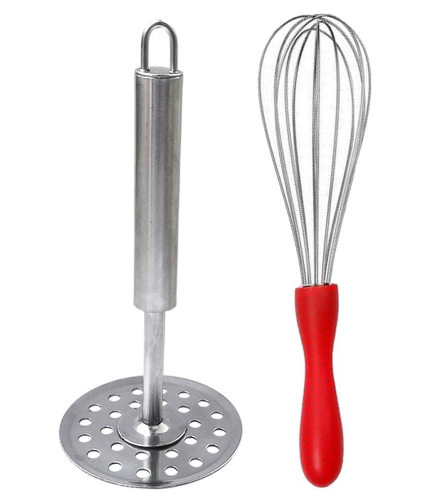     			JISUN Combo Dolphin Whisk Red and Stainless Steel Potato Masher Kitchen Tool Set