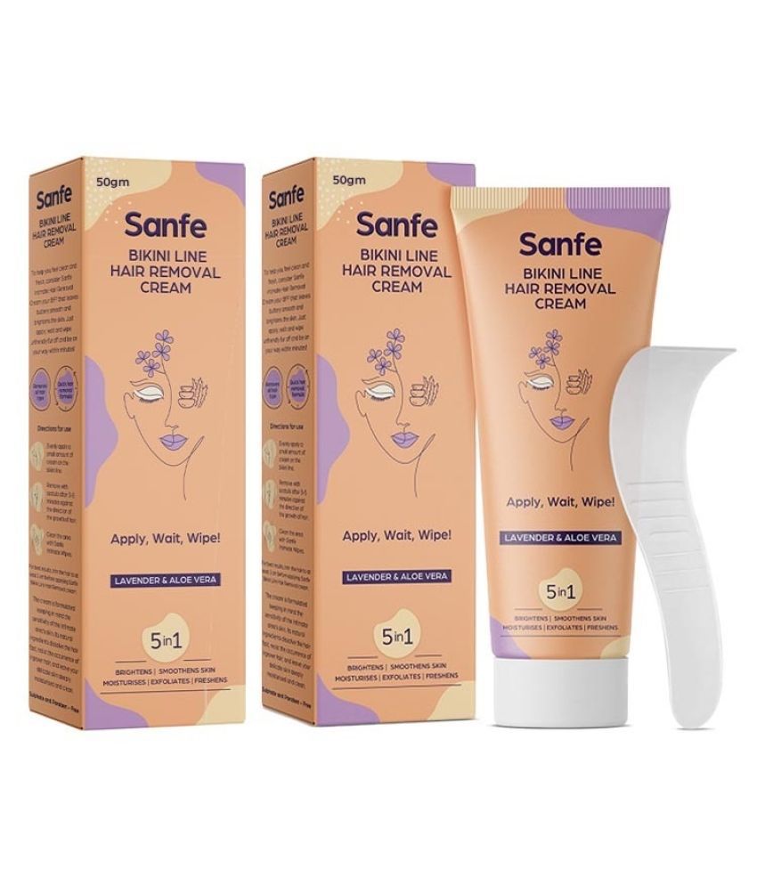     			Sanfe Bikini Line Hair Removal Cream for Women's Hair Removal for smoother & Brightener - 50gm Pack of 2 with Lavender and Aloe Vera Shea Butter | Smoother & brighter skin 