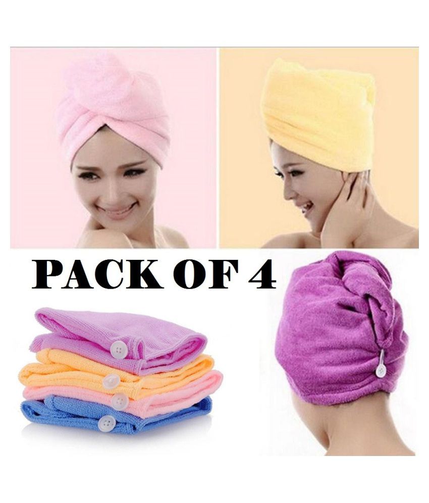     			GLOBLE ENTERPRISE SET OF 4 Hair Towel Wrap Absorbent Towel Hair-Drying Quick Dry Showe0r Caps Bathrobe Magic Hair Warp Towel Super Quick-Drying Microfiber Bath Towel Hair Dry Cap Salon Towel