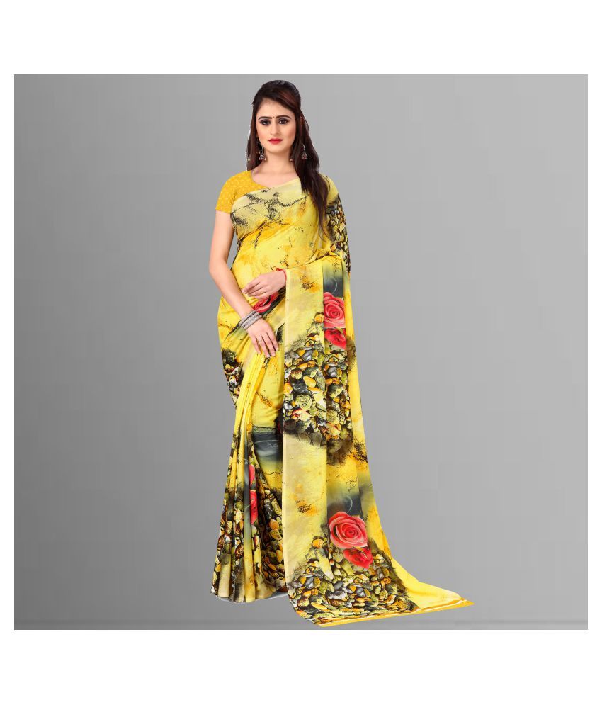     			ANAND SAREES - Yellow Georgette Saree With Blouse Piece (Pack of 1)