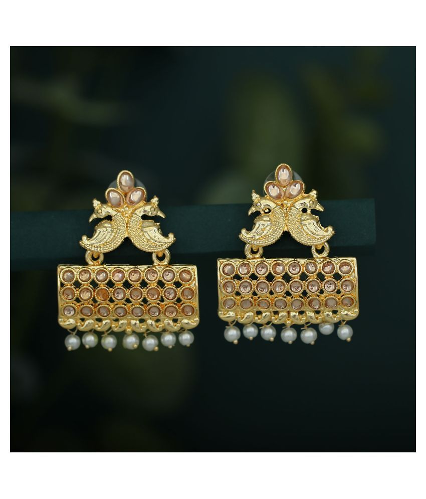     			Sukkhi Glimmery Pearl Gold Plated Peacock Dangle Earring For Women