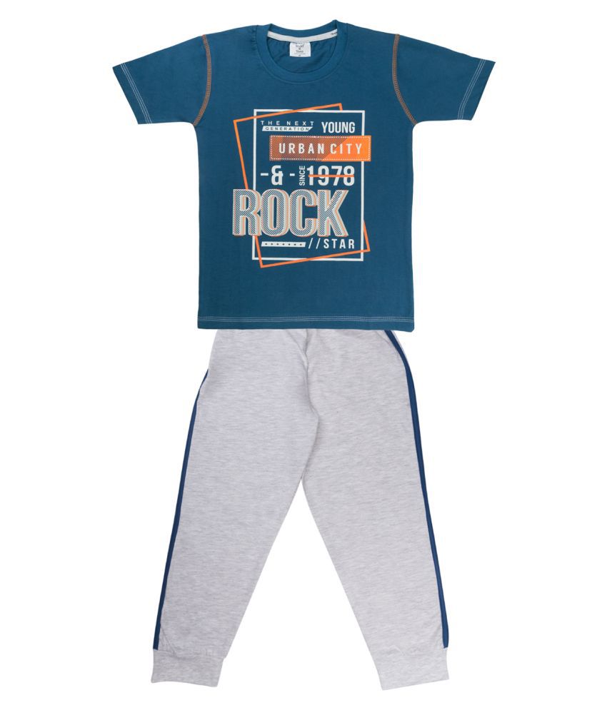     			Todd N Teen Boys Cotton Pinted Tshirt, Dailywear, Clothing Set With Track Pant Full Pant Pyjama (blue) 5-6 years