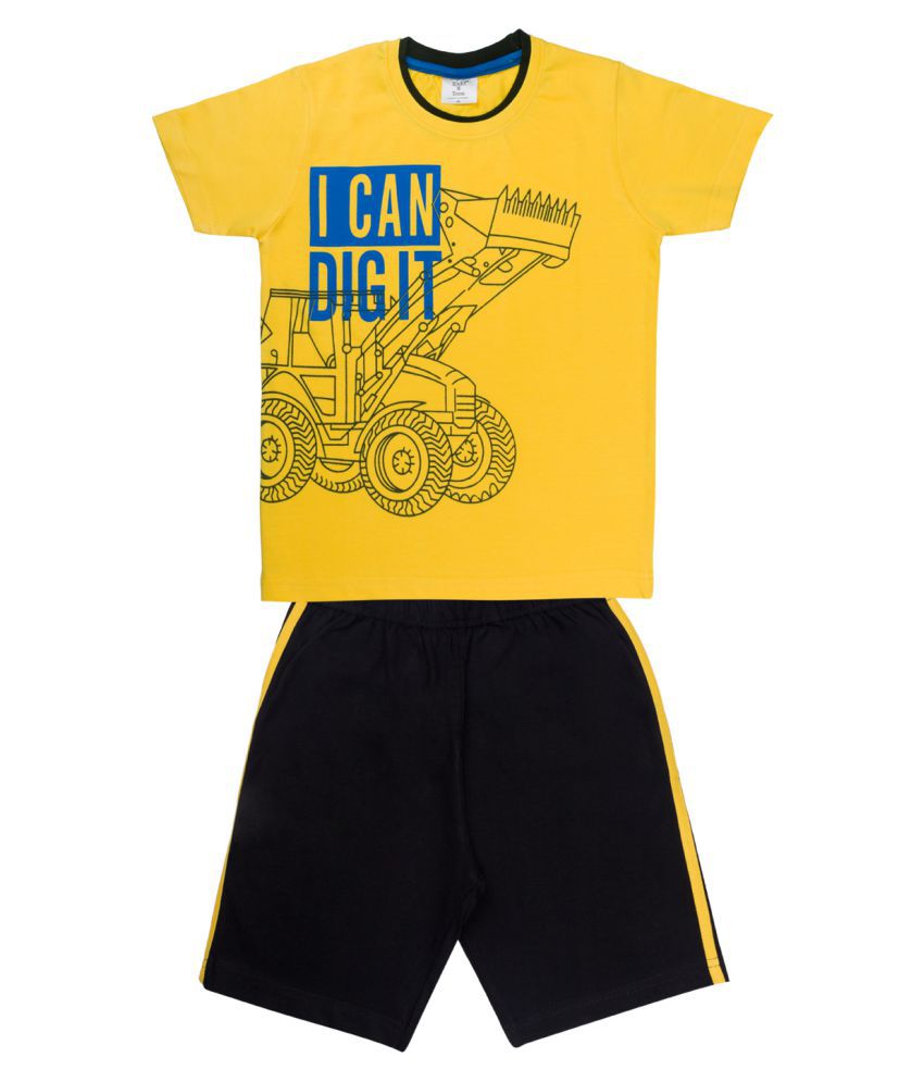     			Todd N Teen Boys Kids Cotton Pinted Tshirt, Dailywear, Clothing Set With half pant (yellow) 5-6 years