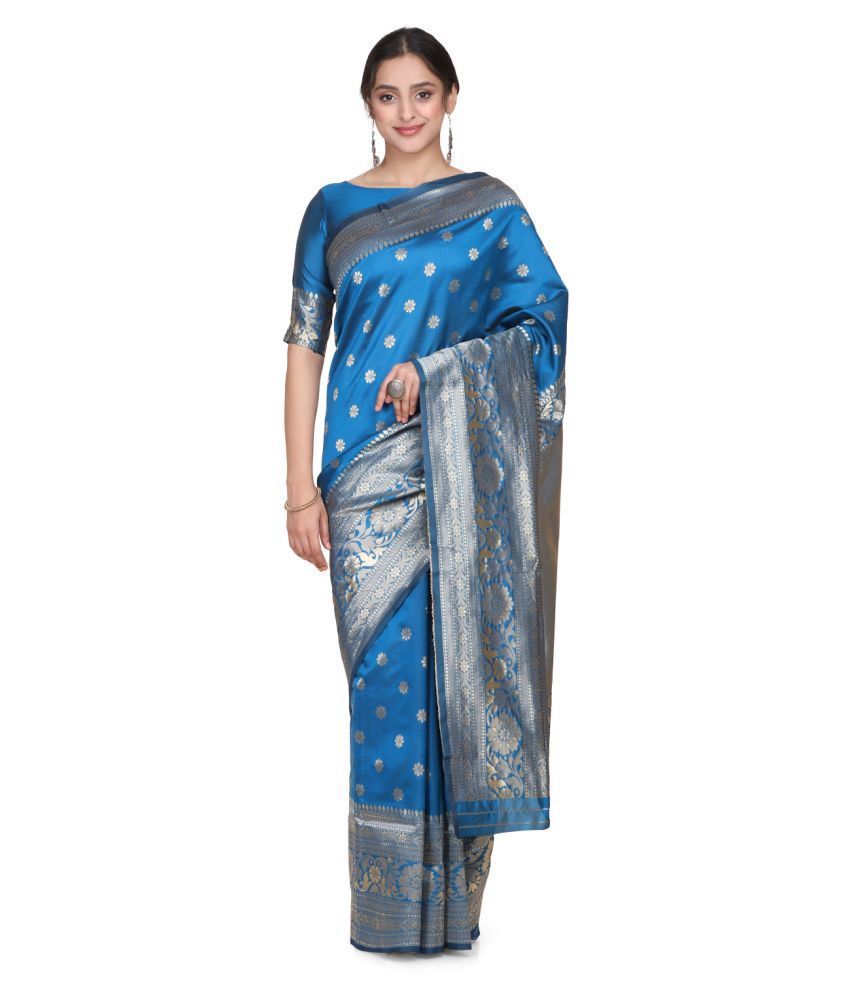     			Aarrah Blue Silk Blend Saree - Single