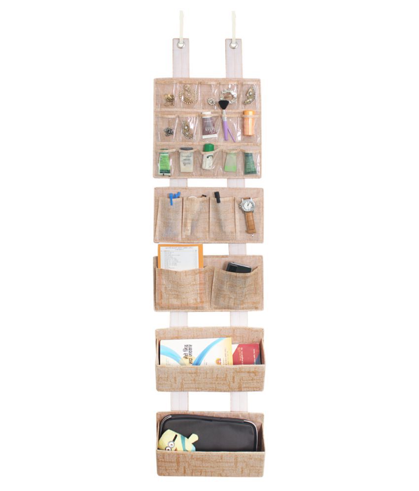     			PrettyKrafts Multipurpose Strong velcro Wall Holder Storage Box, Shelf Saving Organiser for Storage Bedroom, Living Room Wall Pouch, Over The Door Organizer,(Pack of 1) JuteBrown