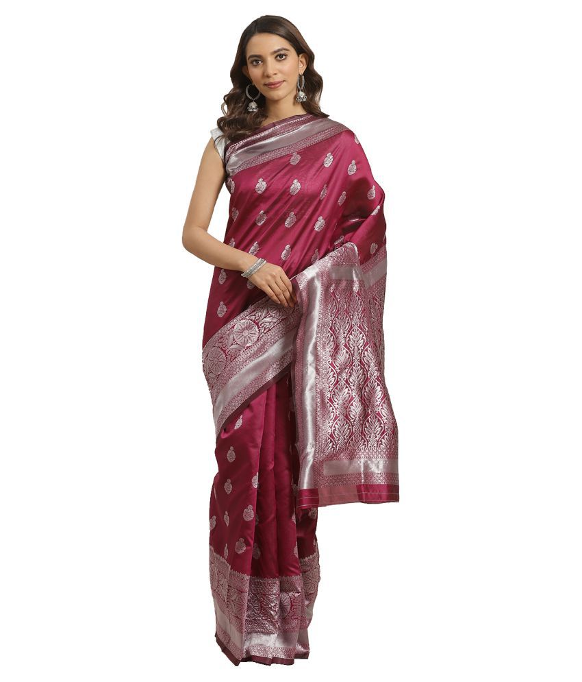     			Shaily Retails Magenta Silk Blend Saree - Single