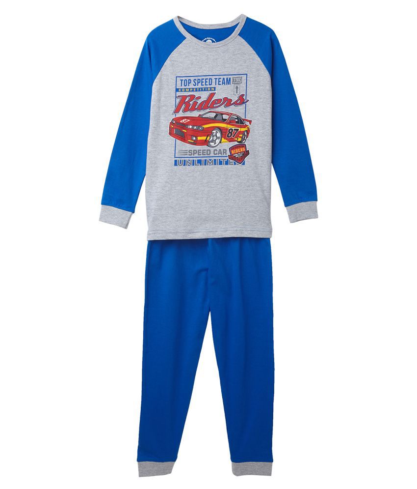    			Cub McPaws Kids Nightwear Boys Graphic Print Cotton Jersey (Blue Pack of 1)