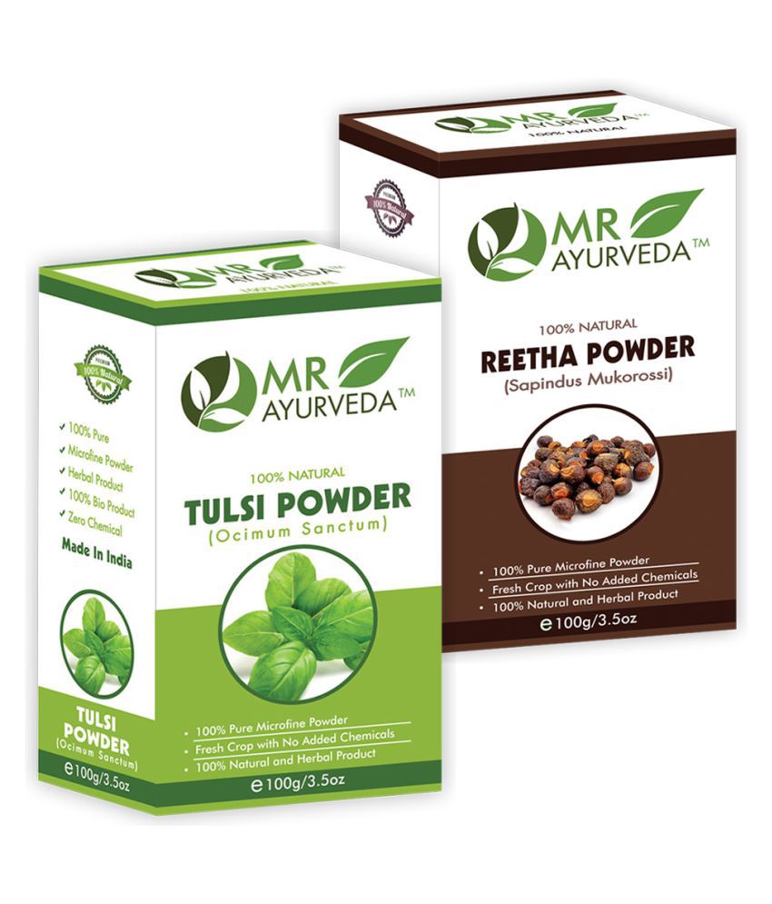     			MR Ayurveda 100% Organic Tulsi Powder and Reetha Powder Hair Scalp Treatment 200 g Pack of 2