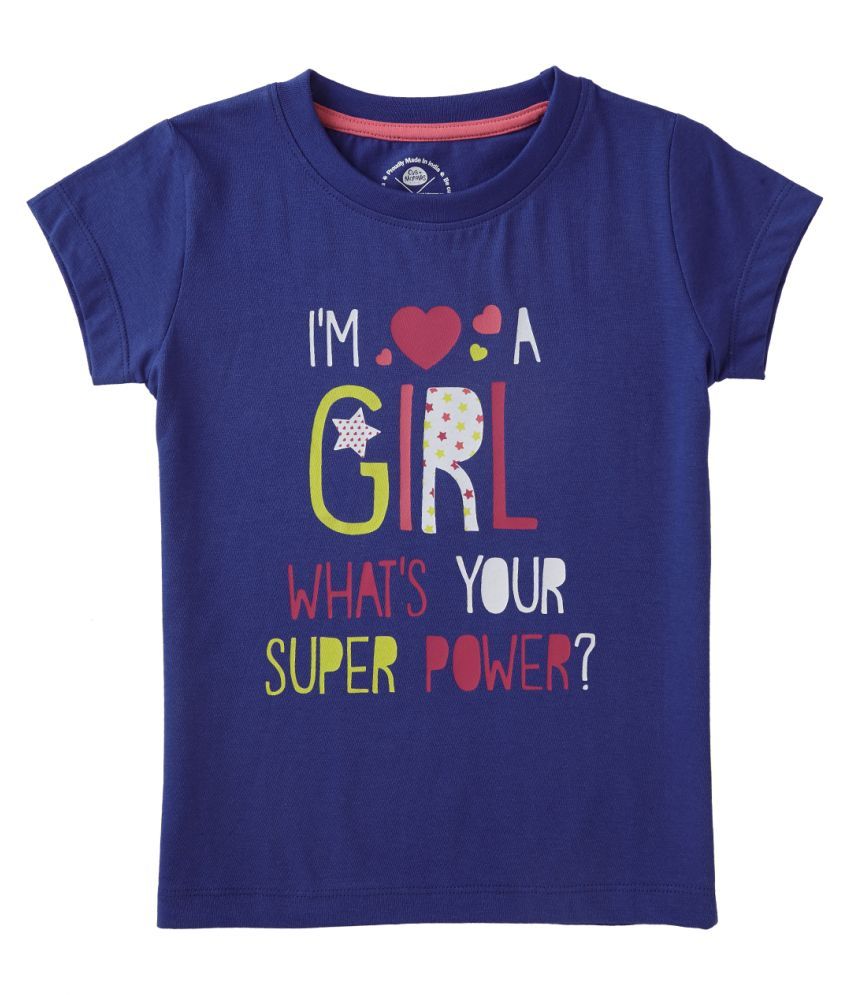     			Cub McPaws Girls Graphic Print Pure Cotton T Shirt (Dark Blue, Pack of 1)