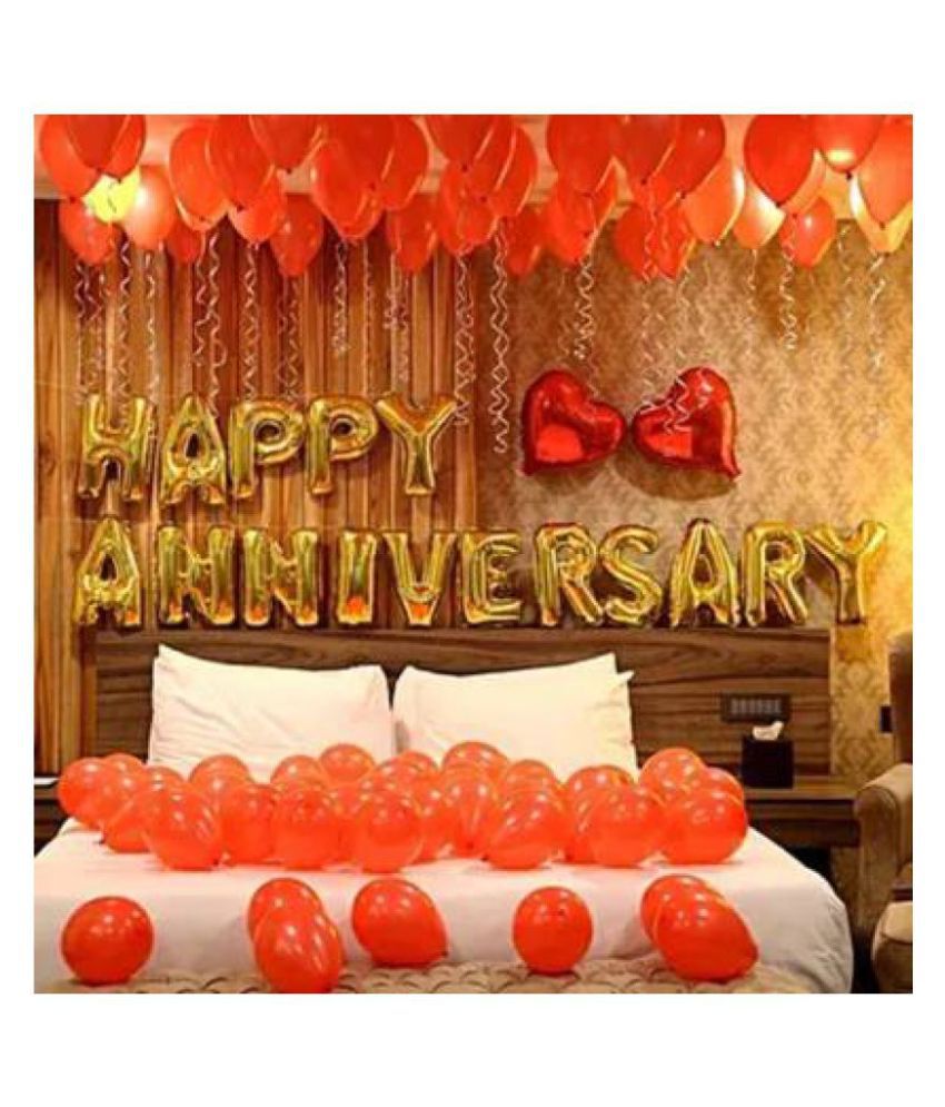     			GNGS Happy Anniversary Letters Foil Balloons (Golden) + 2 Red Heart Foil Balloons  + 50 Red Party Decorations Balloons