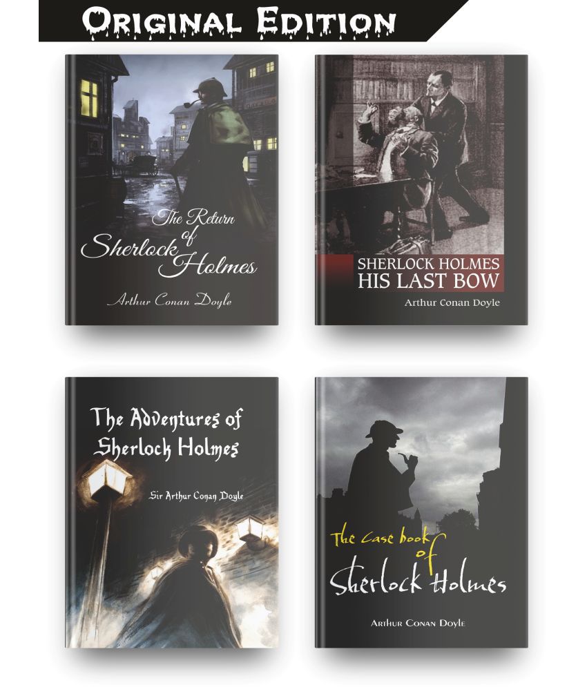     			Original Sherlock Holmes Books Set Of 4 By Sir Arthur Conan Doyle, The Adventures Of Sherlock Holmes Book, The Case Book Of Sherlock Holmes, Sherlock Holmes His Last Bow, The Return Of Sherlock Holmes