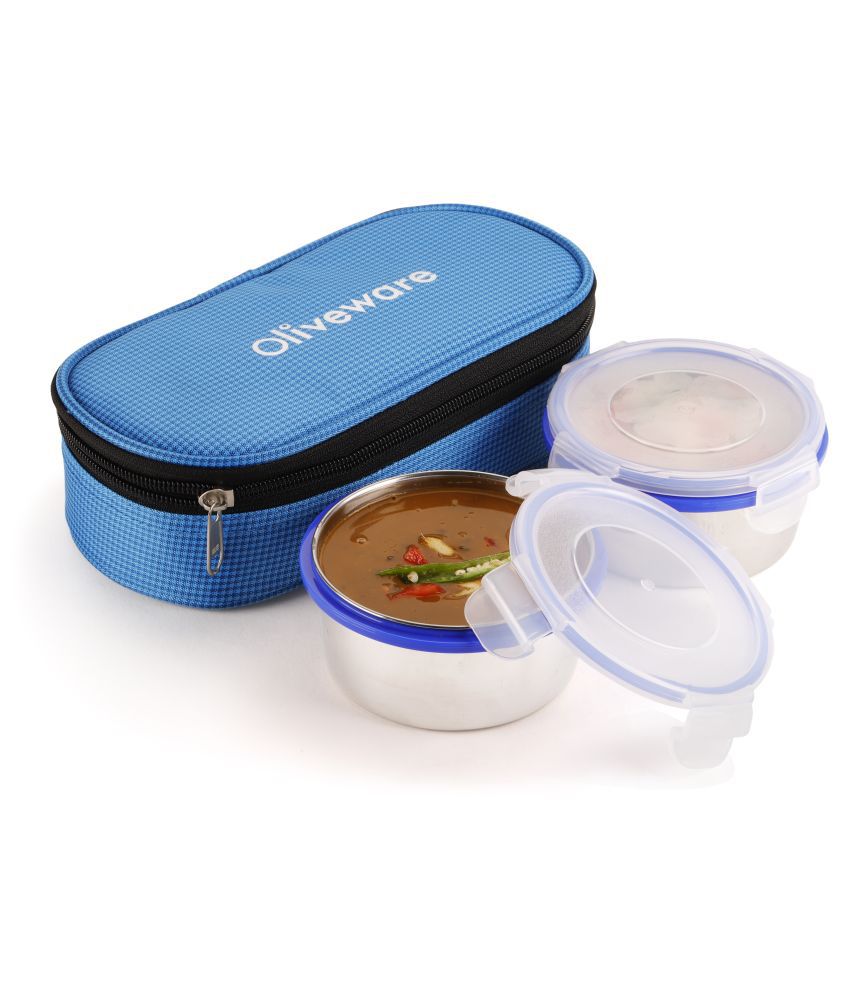     			Oliveware Blue Stainless Steel Lunch Box