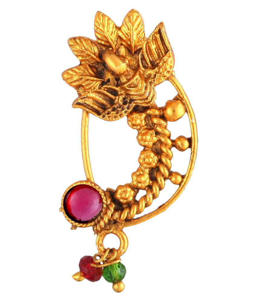     			Vighnaharta Oxidised Gold with Artificial stone and beads Alloy Maharashtrian banu Nath Nathiya./ Nose Pin for women-VFJ1034NTH-Press